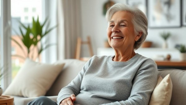 Relaxed woman enjoying smart home password security peace of mind.