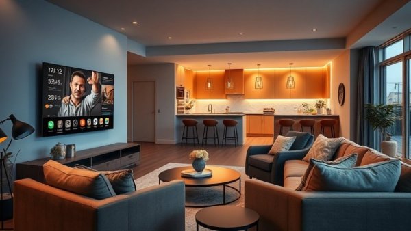 Modern living room showcasing smart home devices for automation.