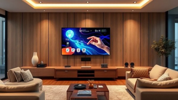 Modern living room featuring smart home devices in 2026.
