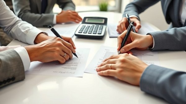 Group signing loan documents discussing SBA loan alternatives.