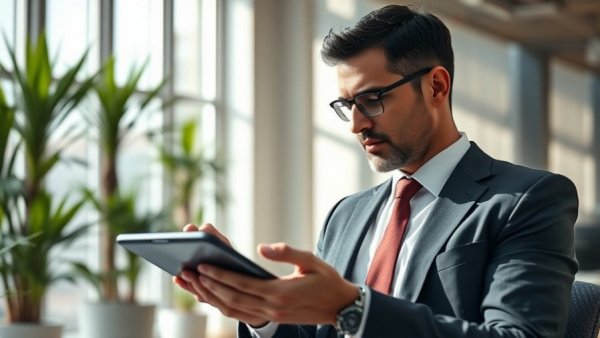 Businessman analyzing financial graphs on tablet for business growth financing strategies.
