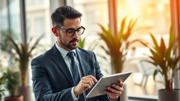 Business professional analyzing growth financing options on a tablet.