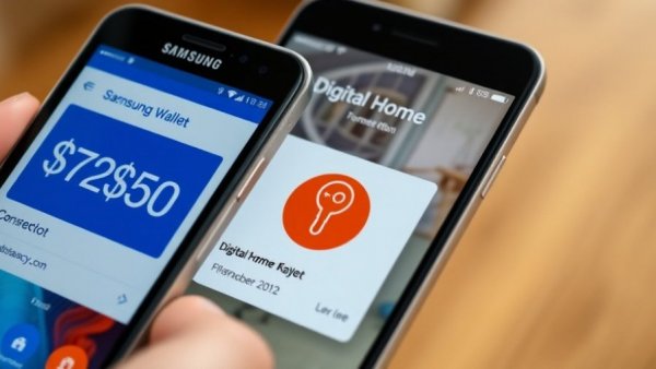 Samsung Wallet digital transaction and home key access on smartphones.