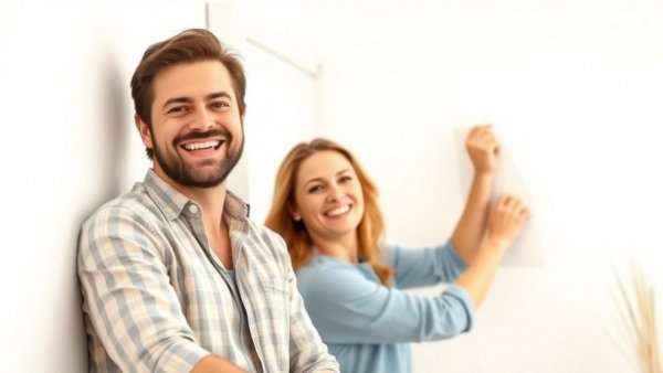 Happy couple applying wallpaper in modern home - Home Improvement News