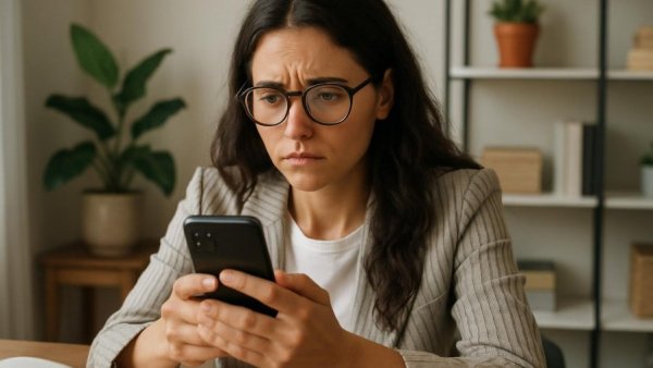 Woman concerned over phone message at desk, SiriusXM Do-Not-Call Settlement