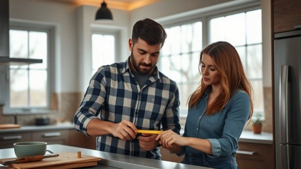 Focused couple renovating kitchen with tools, home improvements that won't pay off.