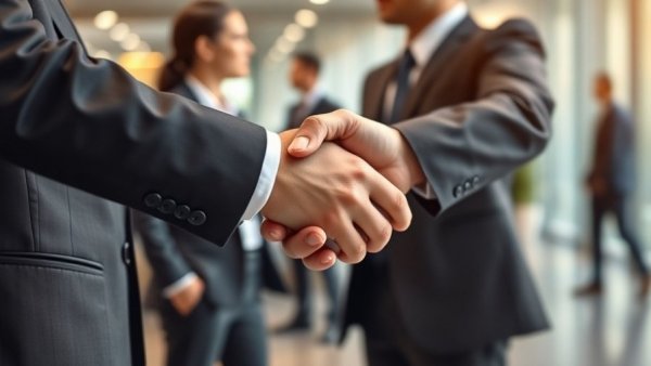 Corporate handshake symbolizing trade finance solutions agreement.