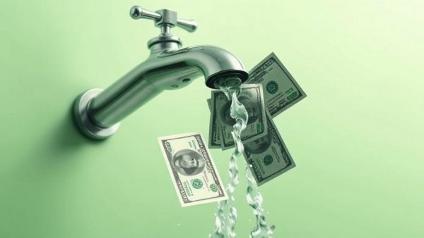 Surreal image of money flowing from a faucet representing average water bill by state