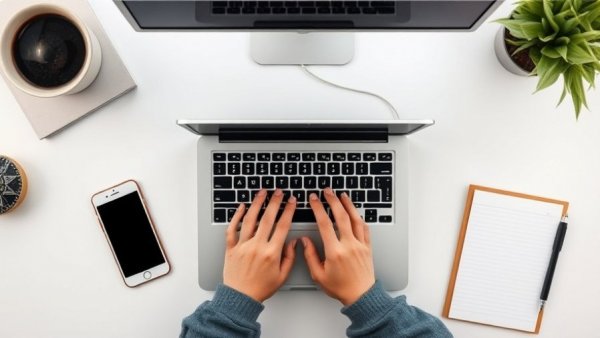 Minimalistic workspace with laptop, smartphone, and notepad for purchase order funding