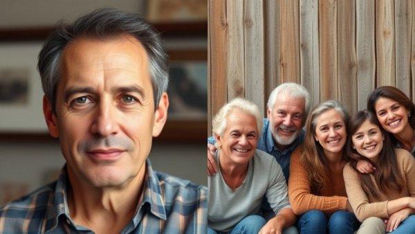 Contrasting image of a serious man and a happy group; Home Improvement News.