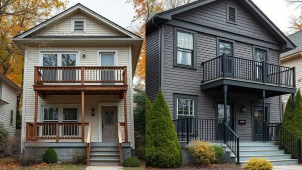 Before and after images of a home renovation showcasing a fixer-upper transformation.
