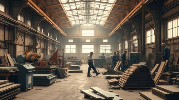 Industrial workshop with worker and machinery, revolving business credit concept.