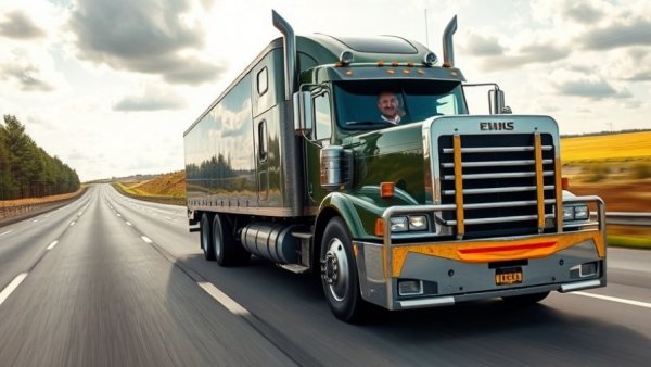 Modern truck driving on highway for transportation equipment financing