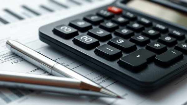 Close-up of calculator and pen on a financial document related to secured business lending.