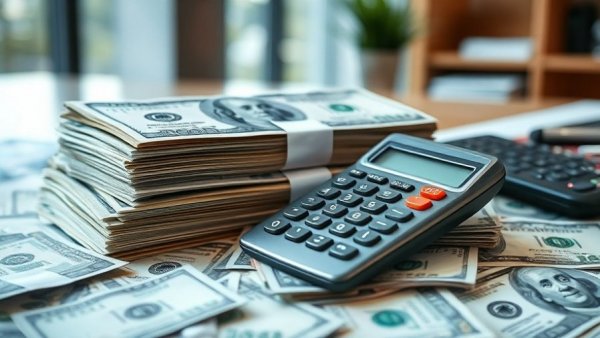 US dollars and calculator on a table, representing Merchant Cash Advance Alternatives.