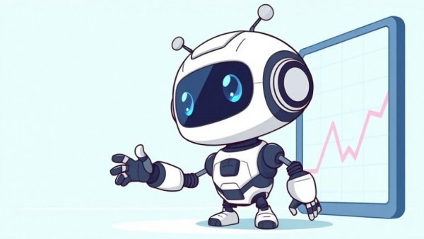 Cartoon robot beside a performance graph