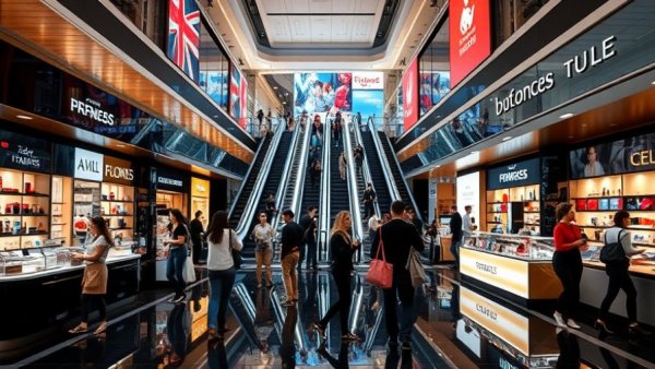 Luxury shopping mall interior showing busy retail activity, related to seasonal business financing.