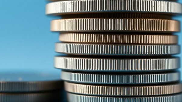 Macro image of coin ridges highlighting their history and design.