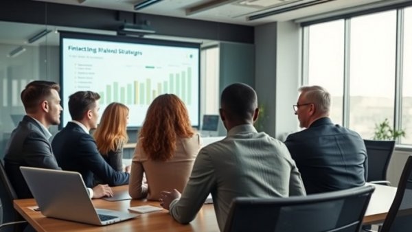 Corporate team strategy meeting discussing lending solutions