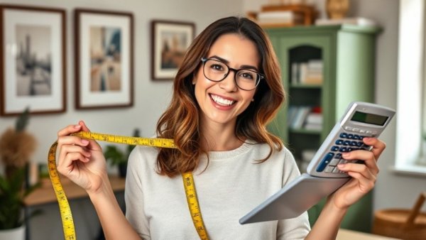 Woman excitedly showcasing home improvement tools in office