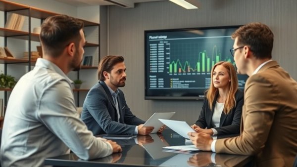 Corporate team meeting discussing lending solutions.