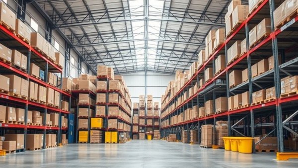 Interior of a large industrial warehouse filled with boxes and shelves, related to industrial property financing.