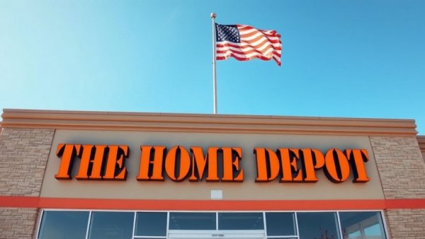 Home Improvement News: The Home Depot storefront with hiring sign and flag.