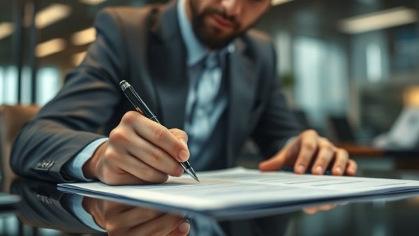 Professional signing document related to technology equipment leasing.