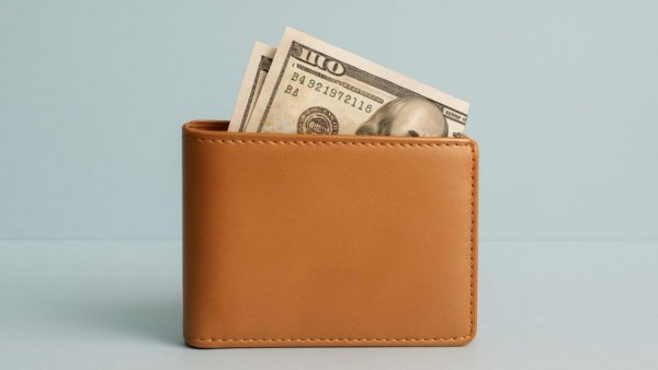 Minimalistic wallet with cash for wealth building strategies.