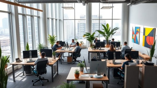 Modern open office environment related to mixed-use property loans.