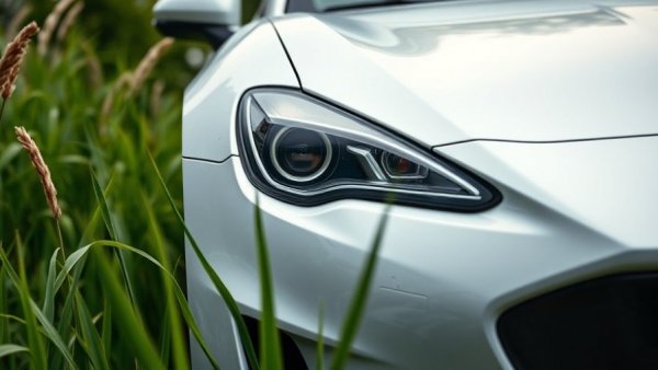 White car close-up with paint damage and green outdoor background.