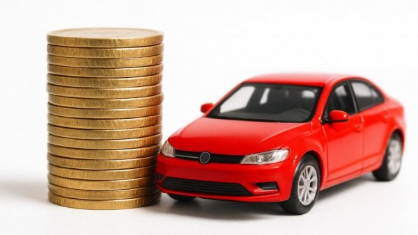 Cheapest car insurance concept with coins and toy car.
