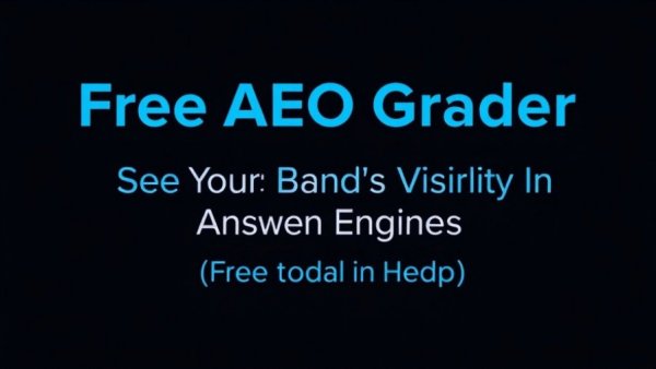 Text banner about AEO grader tool in blue typography.
