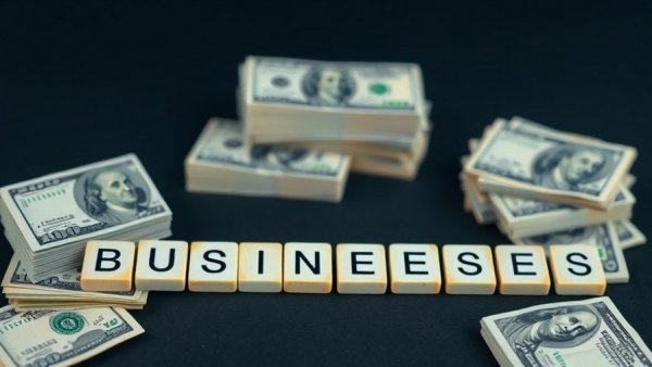 Stacks of hundred-dollar bills and 'BUSINESSES' tiles representing commercial mortgage loans.