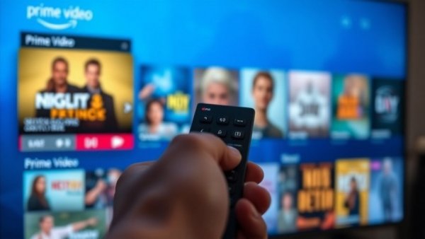 Hand holding remote, Prime Video shows to binge in a day, TV screen display.