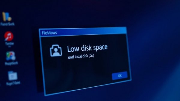 Windows low disk space notification with built-in tools message.