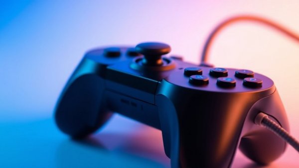 Modern black gaming controller design on illuminated surface