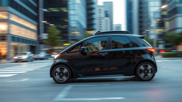 Nuro's driverless Uber robotaxi cruising city streets at night.