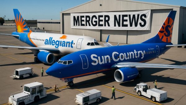 Allegiant and Sun Country Airlines planes at airport during sunny day.