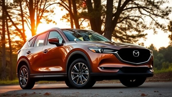 Sleek bronze Mazda CX-5 under trees at sunset, highlighting used turbo Mazda CX-5 benefits.