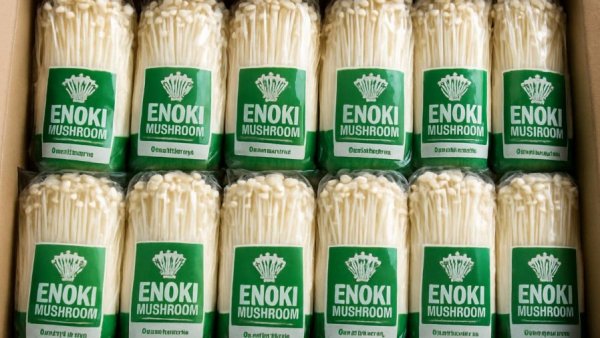 Packaged Enoki Mushrooms in a box under recall.