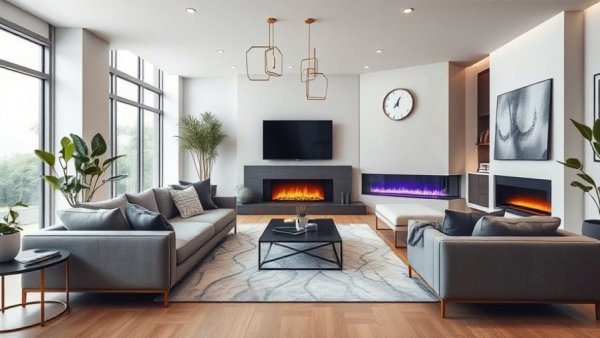 Modern living room with smart home tech in Houston.