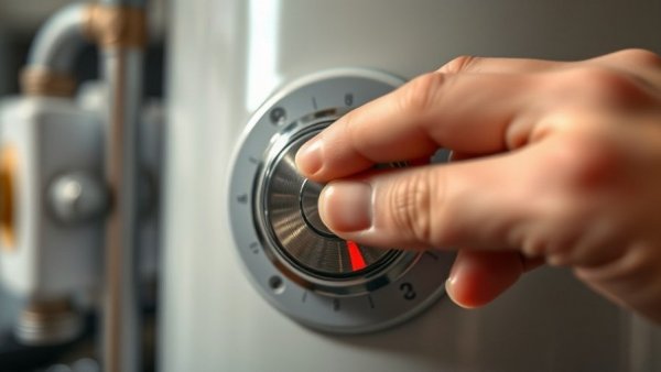 Water heater pilot light control being adjusted by hand.