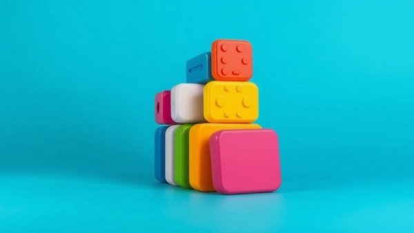 Colorful overlapping icons stack in minimalistic style
