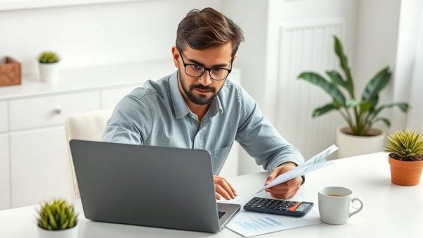 Individual using a laptop with a business line of credit calculator
