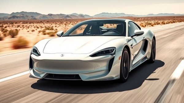 Modern white sports sedan driving on desert highway, affordable sports sedans.