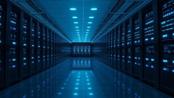 Sleek modern data center showcasing data hoarding impact.