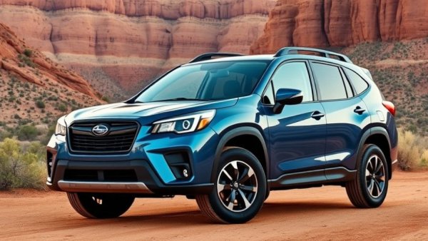 Subaru SUV parked in desert landscape, highlighting brand's rugged adaptability.