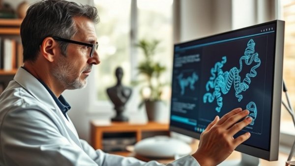 Scientist studies protein model on monitor amid news Google shuts down AlphaFold.