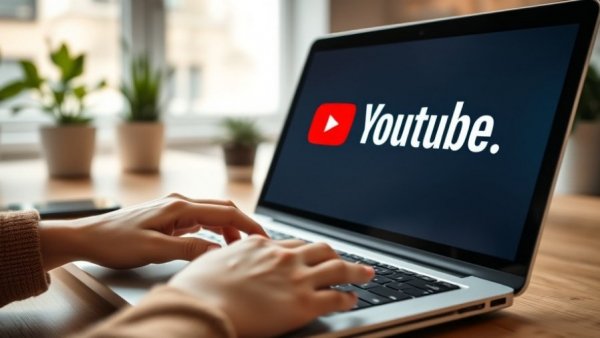 YouTube AI slop policy concept with hands typing on laptop